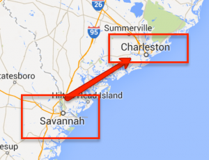 Map of charleston and savannah